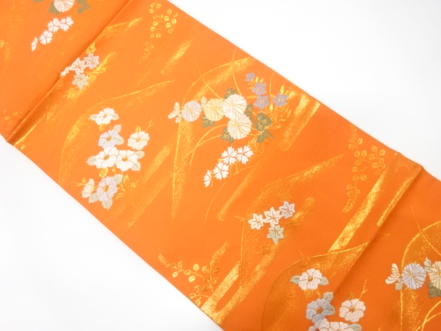 JAPANESE HIRAKI NAGOYA OBI / UNUSED / WOVEN FLOWER